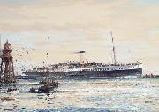 Jack Spurling The paddle steamer Crested Eagle running down the Thames Estuary, her deck crowded with passengers oil